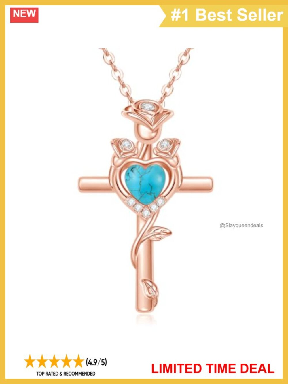 Rose Cross Birthstone Pendant Necklace Rose Gold Plated